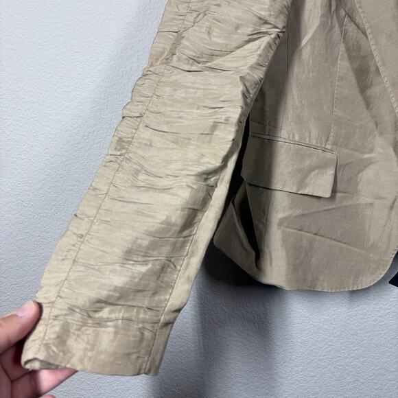 Zara Womens Small Ruched Sleeves Single Breasted Blazer Jacket Tan Career - Picture 5 of 8